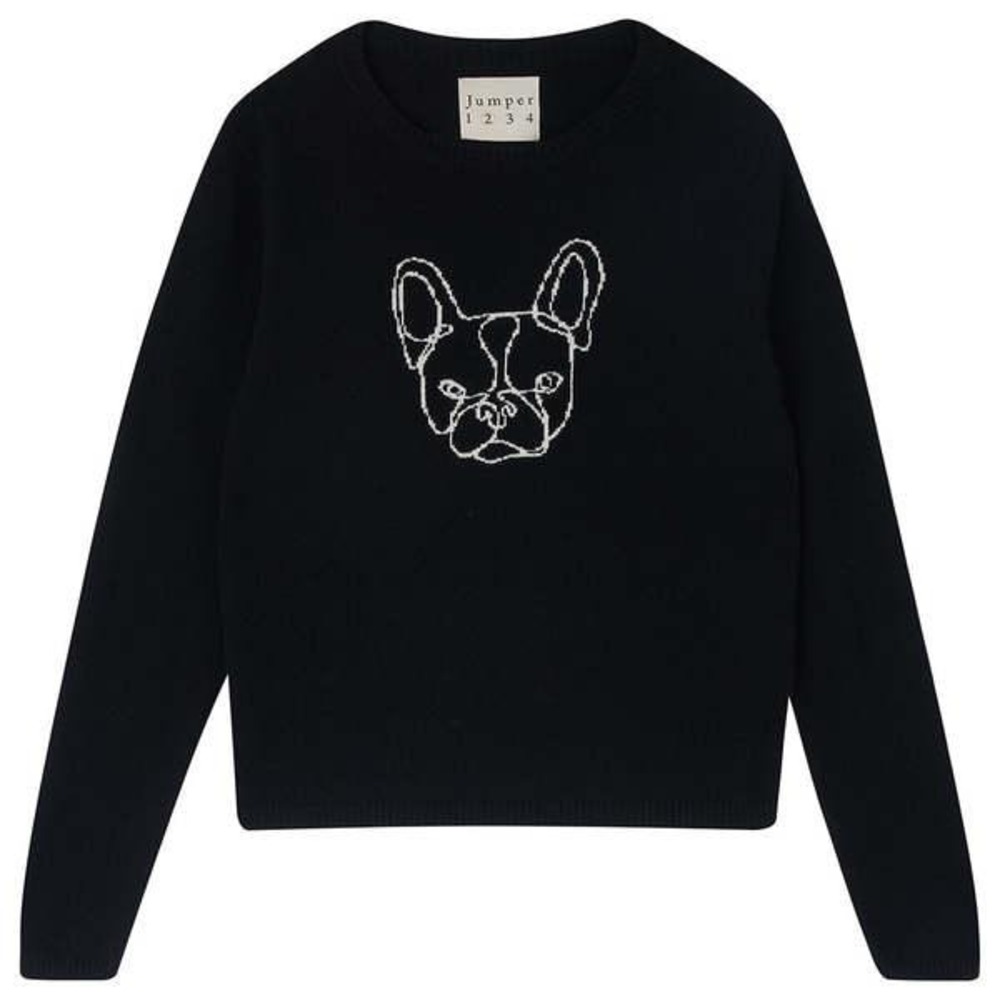 Jumper 1234 French Bulldog Wool Cashmere Sweater Black Crew Neck Frenchie- XS - Picture 2 of 7